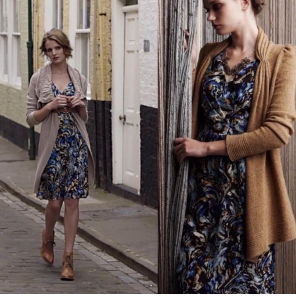 Anthropologie Moulinette Soeurs Silk Oak Apple Blue Faux Wrap Midi Dress - 12 - Picture 14 of 14